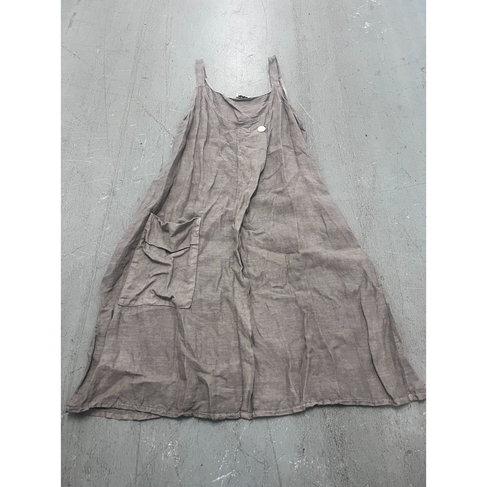 Puro Lino Tank Dress Women L? 32" Chest Taupe Linen Sleeveless Oversized Coastal